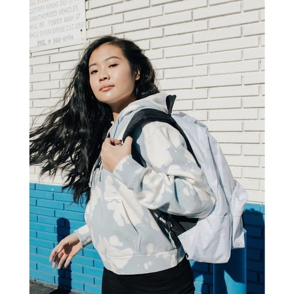 Womens S Small Vans Oxide Crop Pullover Hoodie Sweatshirt Drawstring Ballad Blue - Picture 3 of 6